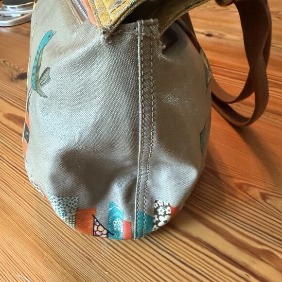 FOSSIL Key-Per Tote Gray Coated Canvas Shoulder Bag Purse City Birds GUC - Picture 7 of 16